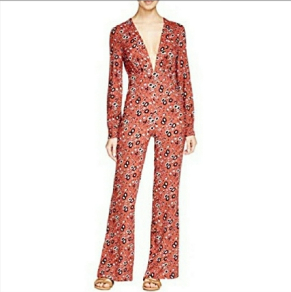 Free People Pants - NWOT Free People Some Like it Hot deep V mauve jumpsuit size 4
